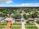 Aerial view of a neighborhood with houses, trees, and a distant lake at 1092 Providence Blvd, Deltona, FL 32725