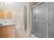 Bathroom with vanity, single sink, and walk-in shower at 17394 Se 74Th Seabrook Ct, The Villages, FL 32162