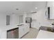 White kitchen with island, stainless steel appliances and view to living area at 3166 Viceroy Ct, Poinciana, FL 34759