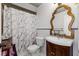 Modern bathroom with dark vanity and marble shower curtain at 4113 Fairview Vista Pt # 308, Orlando, FL 32804