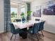 Dining room features a marble table with blue chairs and large windows at 3514 Rutland Ln, Haines City, FL 33844