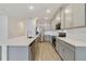 Modern kitchen with gray cabinets and stainless steel appliances at 707 Southern Edge Way, Sanford, FL 32771