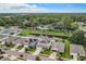 Aerial view of a neighborhood with a pond and houses with solar panels at 1526 White Hawk Way, Groveland, FL 34736