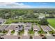 Aerial view of neighborhood with houses featuring solar panels and a pond at 1526 White Hawk Way, Groveland, FL 34736