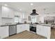 Modern kitchen with white cabinets, stainless steel appliances and herringbone backsplash at 238 E Lakeshore Dr, Clermont, FL 34711