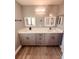 Modern bathroom with double sinks and gray cabinets at 1347 Heather Lake Dr, Orlando, FL 32824