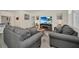 Relaxing living room featuring gray sofas and a modern fireplace at 7876 Oak Reflection Loop, Davenport, FL 33837