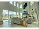 Open living area with vaulted ceilings, fireplace and access to pool at 1561 Corolla Ct, Reunion, FL 34747