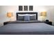 Bedroom with gray bedding, nightstands, and lamps at 6316 Miramonte Dr # 106, Orlando, FL 32835