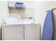 Convenient laundry room with washer, dryer, and shelving at 8967 California Palm Rd, Kissimmee, FL 34747