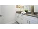 Bathroom with double vanity, white cabinets, and gray countertops at 2709 Scrapbook St, Kissimmee, FL 34746