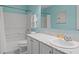 Clean bathroom with a tub, shower, and white vanity at 5116 Killarney Way, Kissimmee, FL 34746
