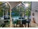 Bright screened patio with glass table and chairs, overlooking the pool and lush greenery at 530 Estates Pl, Longwood, FL 32779