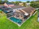 Aerial view of house featuring a private pool and lush landscaping at 188 Ridgemont Ct, Davenport, FL 33896