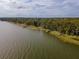 Aerial view of a shoreline with houses and docks at 16 Cypress Dr, Eustis, FL 32726