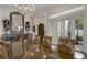 Formal dining room with a large table, chandelier, and access to outdoor patio at 25602 Grandview Pointe, Sorrento, FL 32776