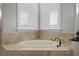 Oval bathtub with tile surround and large windows with white shutters at 25602 Grandview Pointe, Sorrento, FL 32776