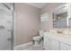 Clean bathroom with a shower/tub combo and updated vanity at 106 Oregon Ave, Saint Cloud, FL 34769