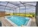 Inviting screened pool with a floating ring and a view of the surrounding neighborhood at 1687 Kona Ln, Davenport, FL 33897