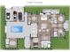 First floor plan showcasing an open concept layout with pool and three-car garage at 110 W Railway Ave, Oakland, FL 34760