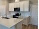 Modern kitchen with white cabinets, quartz countertops, and stainless steel appliances at 15102 Stuttgart Aly, Winter Garden, FL 34787