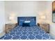 Bedroom with patterned bedding, nightstands, and geometric wallpaper at 547 Marcello Blvd, Kissimmee, FL 34746