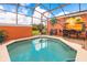 Inviting, private screened-in pool with a tropical mural at 3052 Secret Lake Dr, Kissimmee, FL 34747