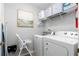 Convenient laundry room includes a washer, dryer, and shelving for storage at 3052 Secret Lake Dr, Kissimmee, FL 34747
