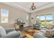 Spacious living room with comfy seating and a view of the lake at 8632 Bridgeport Bay Cir, Mount Dora, FL 32757