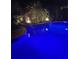 Inviting pool at night with fire bowls and blue lighting at 16328 Wind View Ln, Winter Garden, FL 34787