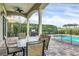 Outdoor patio with seating area, grill, and a view of the pool at 364 Muirfield Loop, Reunion, FL 34747