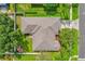 Top-down aerial view of the home's roof and backyard at 1409 Sutton Island Dr, Deland, FL 32724