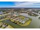 Aerial view of community amenities: pool, tennis courts, and clubhouse at 8747 Bridgeport Bay Cir, Mount Dora, FL 32757