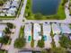 Aerial view of houses and a lake, showcasing a desirable community at 1407 Fairview Cir, Reunion, FL 34747