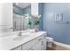 Bathroom with white vanity, toilet, and a walk-in shower at 1407 Fairview Cir, Reunion, FL 34747