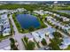 Aerial view of a community with lake, houses, and lush green spaces at 1407 Fairview Cir, Reunion, FL 34747