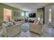 Bright living room with hardwood floors, two sofas, and a large flat-screen TV at 221 Las Fuentes Dr, Kissimmee, FL 34746