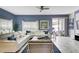 Open living room with white sectional sofa and blue walls at 690 Pebble Beach Dr, Davenport, FL 33896