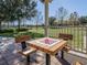 Wooden chess/checker table with benches under a park shelter at 1242 Normandy Dr, Haines City, FL 33844