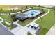 Aerial view of community pool with lounge chairs, cabana, and walking paths at 6122 Galloping Dr, Apopka, FL 32712