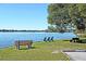 Serene lakeside view with benches and picnic tables at 151 North Orlando Avenue # 142, Winter Park, FL 32789