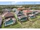 Aerial view of houses with pools and solar panels at 348 Sand Ridge Dr, Davenport, FL 33896
