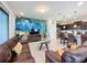 Living room with ocean mural and comfortable leather sofas at 8931 Sydney Ave, Kissimmee, FL 34747