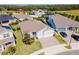 An aerial view showcasing a single-Gathering home with a two-car garage and landscaped yard at 3220 Sailing Pier Ave, Winter Garden, FL 34787