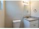 Small bathroom with granite countertop vanity and updated fixtures at 3121 Bon Air Dr, Orlando, FL 32818