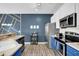 Modern kitchen with blue cabinets and stainless steel appliances at 4562 Baleno Ln, Kissimmee, FL 34746