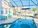 Relaxing pool and patio area with screened enclosure and outdoor furniture at 4562 Baleno Ln, Kissimmee, FL 34746