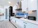 Modern kitchen features stainless steel appliances and white cabinets at 128 Hampton Loop, Davenport, FL 33837