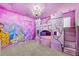 Princess-themed bedroom with a castle bunk bed and mural at 1473 Moon Valley Dr, Davenport, FL 33896