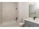 Clean bathroom with shower/tub combo and grey vanity at 22 Dogwood Drive Loop, Ocala, FL 34472